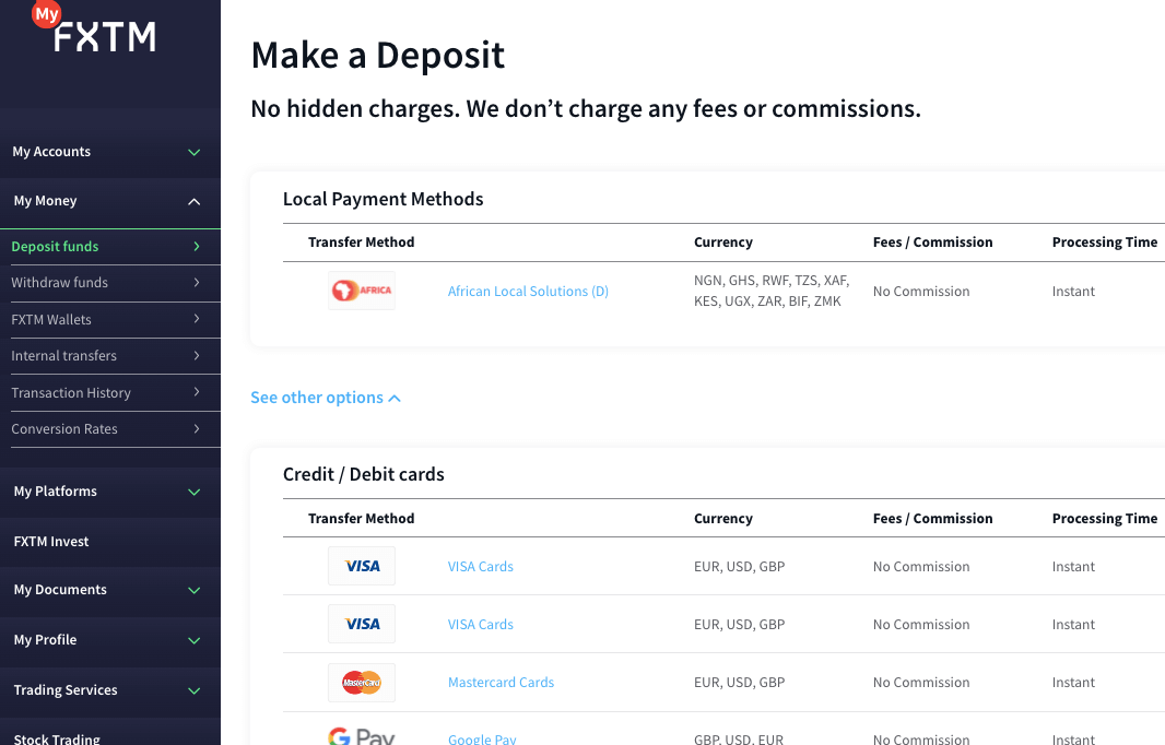 Deposit to FXTM Kenya